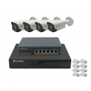 Готовый комплект IP видеонаблюдения U-VID на 4 корпусные камеры HI-B2PIP3B видеорегистратор NVR N9916A-AI и коммутатор POE Switch 4CH